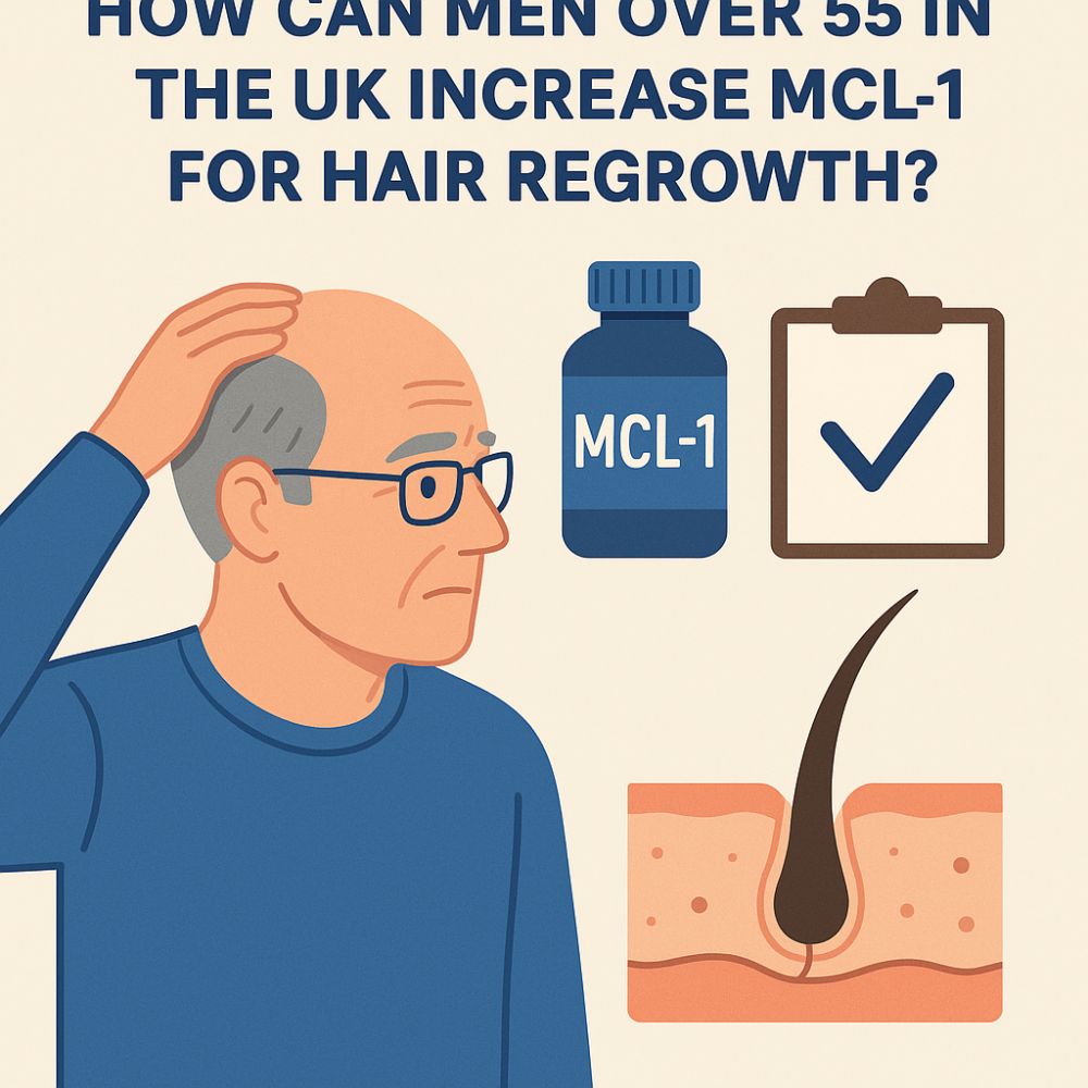 How can men over 55 in the UK increase MCL-1 for hair regrowth